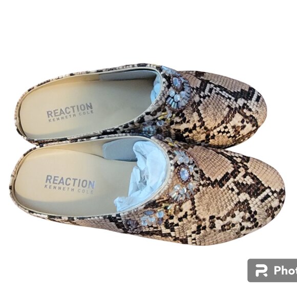 Kenneth Cole Reaction Glam 2.0 Jewel Mule Faux Reptile Skin Slip On Mules - Picture 2 of 12